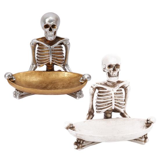 Skull Storage Tray Halloween Scary Skeleton Candy Bowl Resin Skull Fruit Snack Serving Tray Vintage Jewelry Dish for Home Tabletop Party Bar Decor
