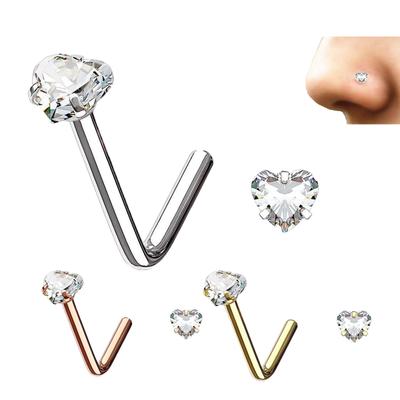 Love Zircon Nose Nail Nose Ring Brincos de nariz em forma de L