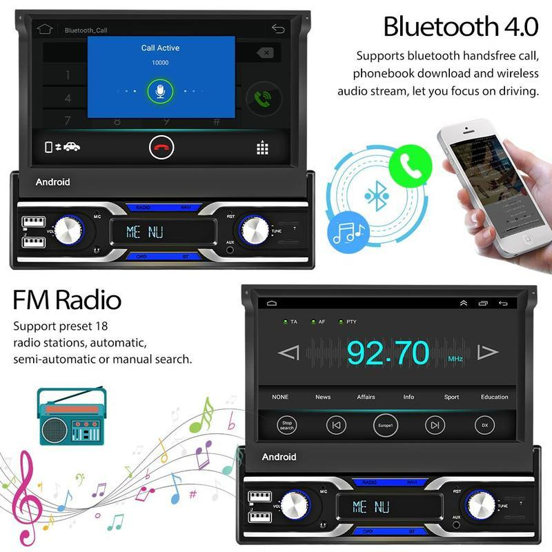 1 Din 7 Zoll Android 10.1 Autoradio Autoradio Unterstützung Wireless Carplay und Android Auto GPS Navigation Wifi Bluetooth USB FM Rückansicht