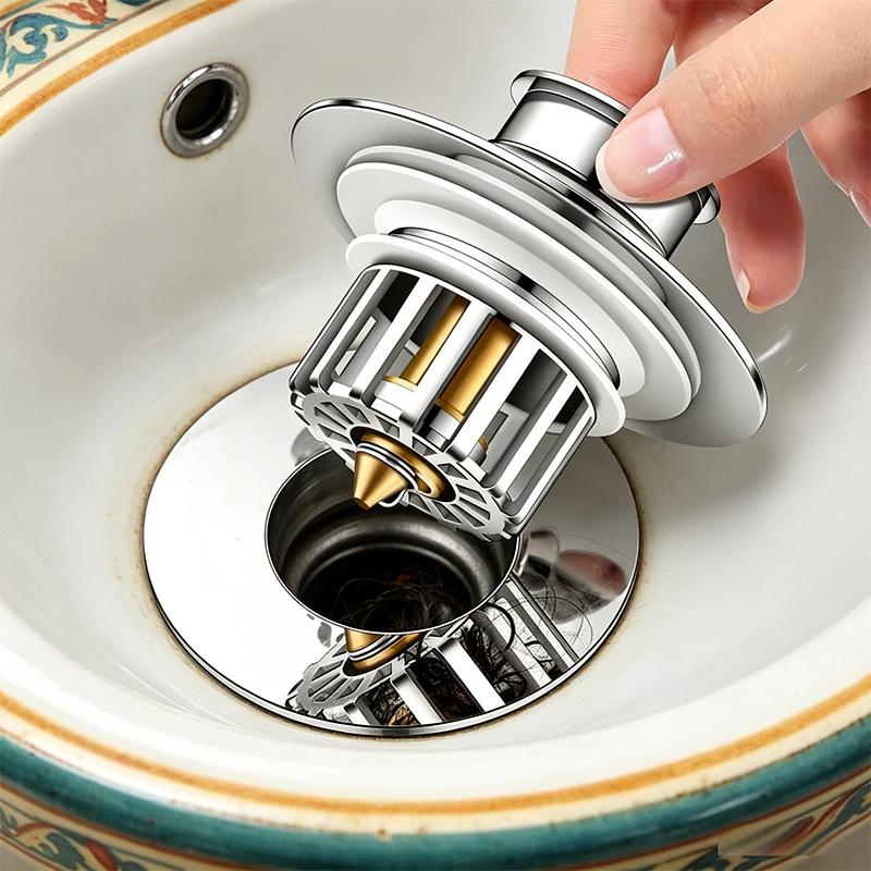 New 2 In 1 Kitchen Universal Sink Stopper Strainer Brass Electroplating Shower Drain Hair Catcher Stopper for Shower Sink