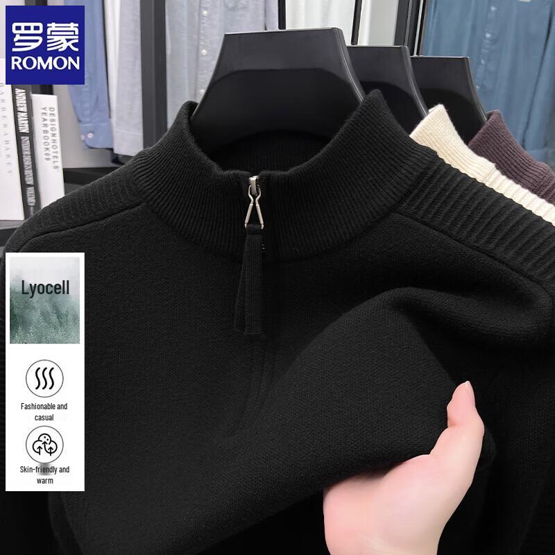 ROMON Men's Casual Knitted Mock Neck Pullover Sweater