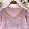 Autumn Winter Women Sweet V-neck Soft Furry Mohair Rhinestone Knitted Sweater Christmas Pullover Tops