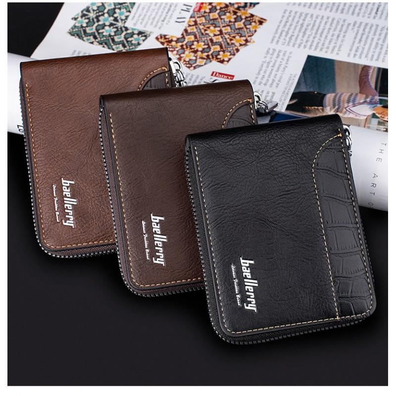 New Style Wallet Men Short Retro Multifunctional Zipper Spliced Leather Change Bag Trend