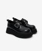 Helene Paris Microfiber Leather Buckle Loafers [Black]