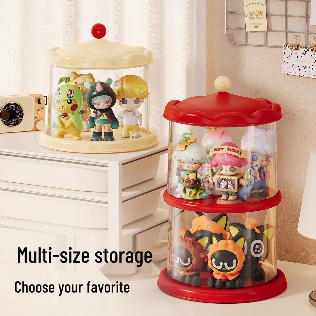 Rotating Cute Particle Display Case: Transparent PET Figurine Storage Rack