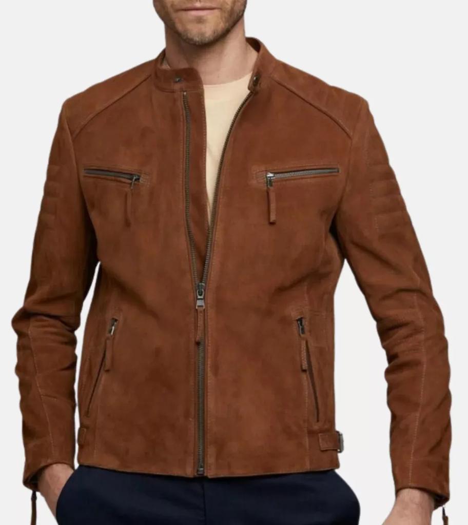 AL KHALID Men's Brown Suede Jacket 100% Pure Stylish Slim Fit Jacket Biker