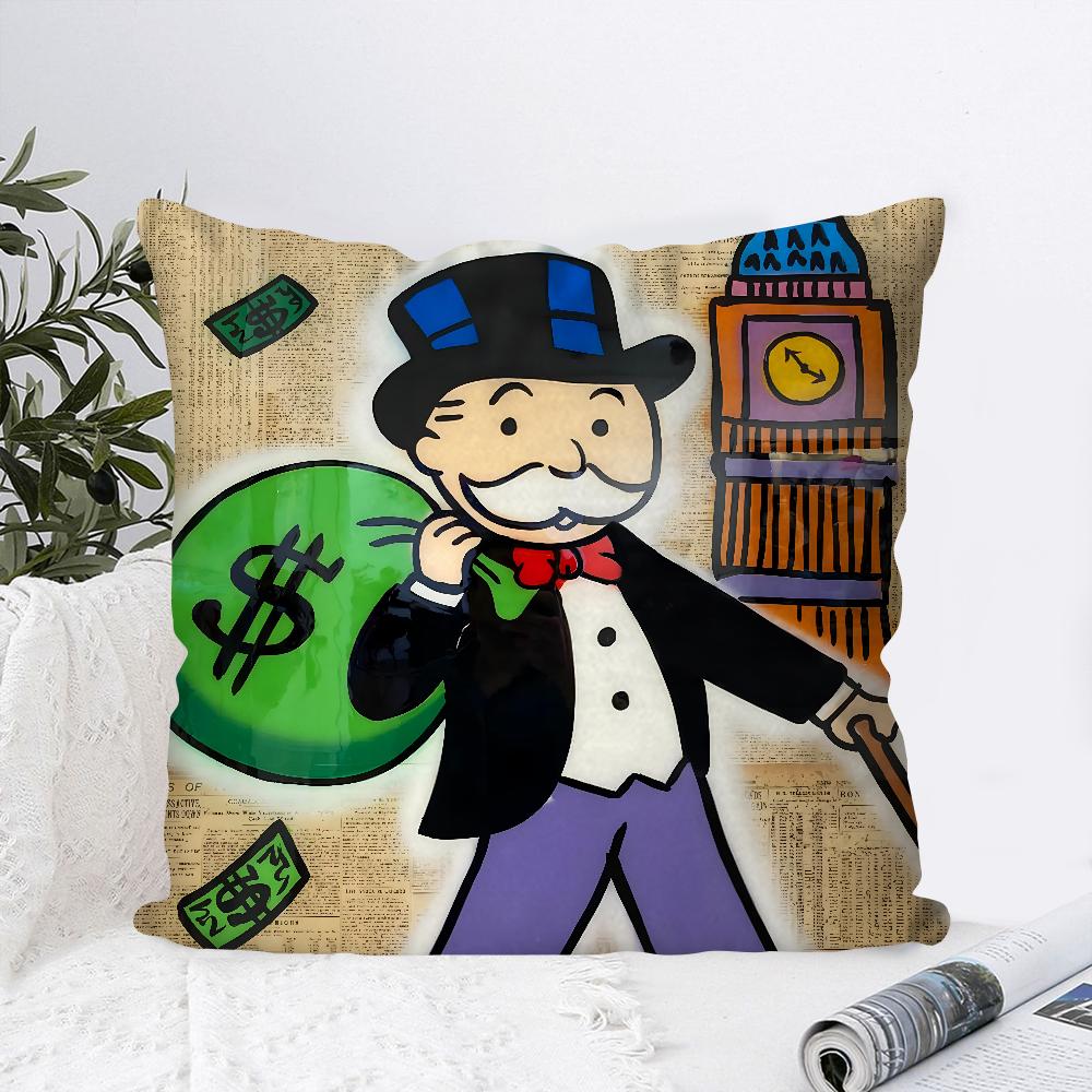 Game Dollar Alec Monopoly Man Pillow Case Square Pillow Bedroom Sofa Leisure Comfort Cushion Car Living Room Home Decoration