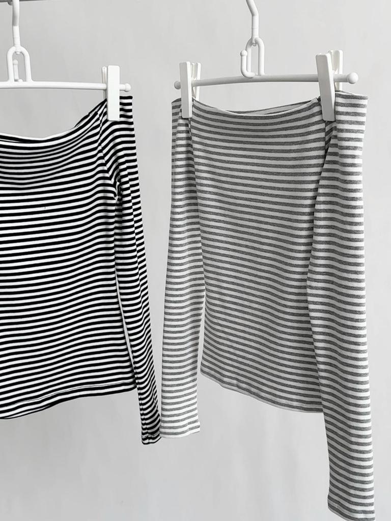 Dorothy Korea Spring Slim-Fit One-Shoulder Clavicle Long Sleeve T-Shirt Women