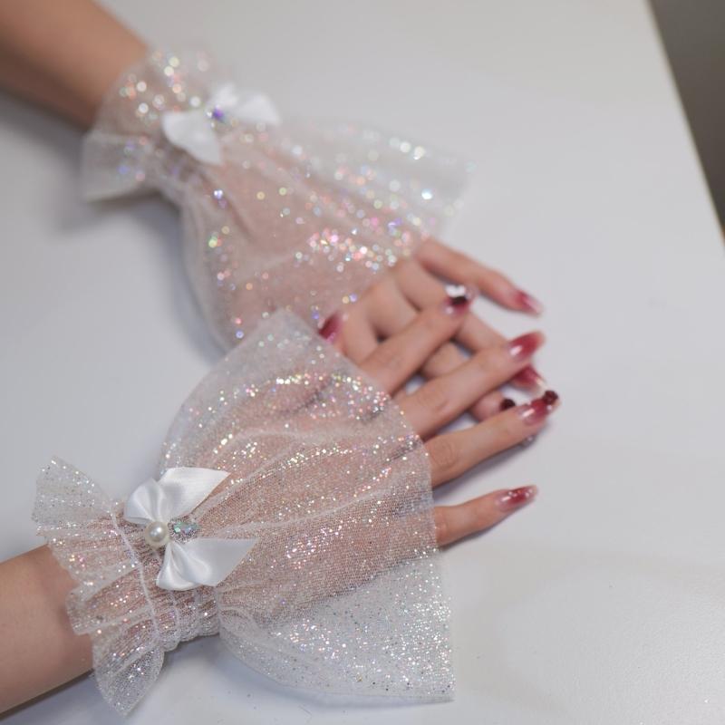 Bowknot Wrist Cuffs For Nails Photography Breathable Glitter Fabric Elastic Cuffs Fashion Accessories