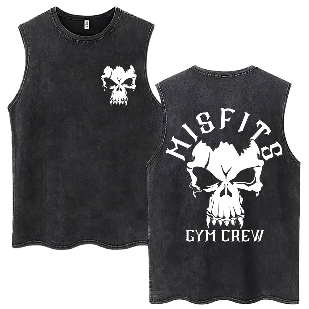 

Washed Misfits Gym Crew Skeleton Vintage Tank Tops Fitness High Quality Casual Sleeveless T Shirts Men Women Cotton Vests S