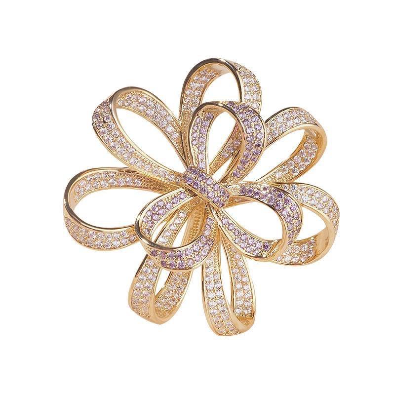 Korean High-End Flower Zircon Copper Brooch for Suits and Cheongsams