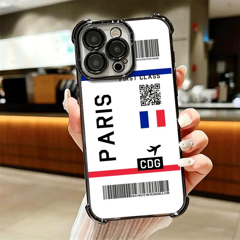 Travel Air Ticket Label Soft Phone Case For iPhone 15 16 17 Air 14 Pro Max 16E Plus 13 12 Mini Plating Anti-Fall Fundas