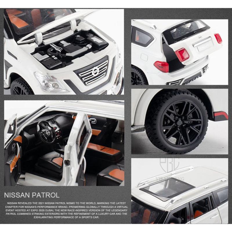 1/24 Scale Patrol Diecast Alloy Car Model Off-road Vehicle SUV Toy Car with Light and Sound Pull Back Toy Collection for Kids Adults Gifts