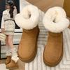 Large Size Short Snow Boots Women's 2025 Autumn and Winter New Bow Thick-soled Piled Thickened Warm Cotton Boots