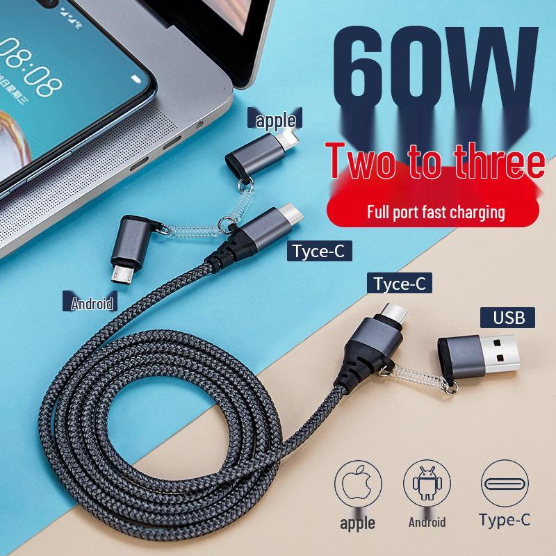 PD Fast Charging Type-C Cable: 5-in-1, 2-in-3 for Huawei - Hot Seller 5-in-1 (Type-C/A to Type-C/Android/Apple) 1m серый