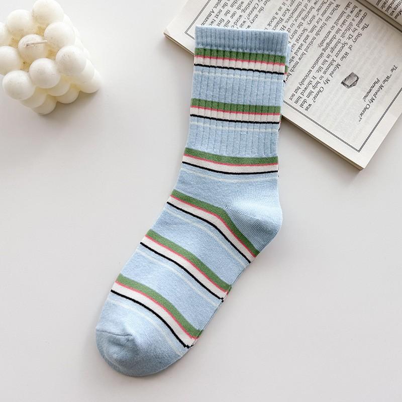 Socks Pure Cotton Striped Medium Tube Socks College Style Spring And Autumn Thin Sports Sweat-Absorbing Deodorant Stacking Socks Women