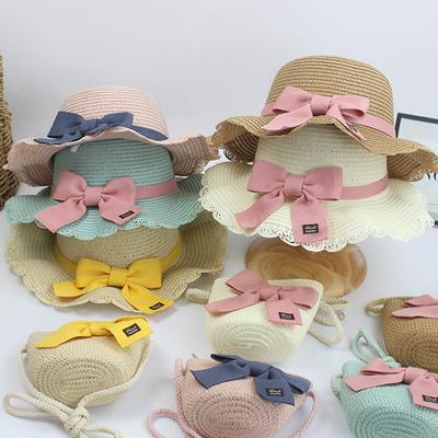 Kids Sun Hat Girls Summer Latest Straw Bag Cap Set Baby Travel Sun Protection Beach Hats Sun Fisherman Hat For Child
