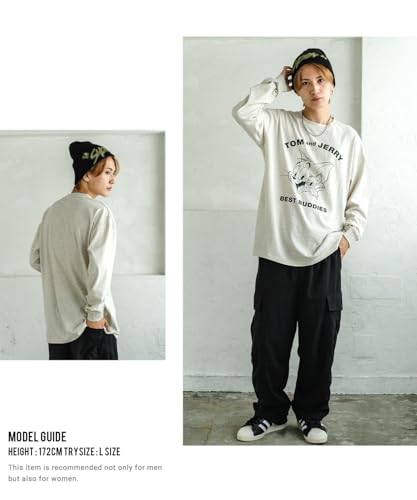 [IMPROVES] Casual [TOM & JERRY] Custom-made Buddies Vintage-Like Long Sleeve T-Shirt, Men's, White