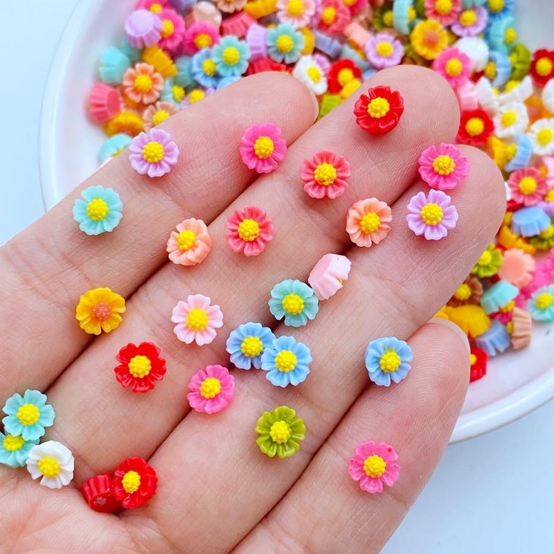 100/200Pcs Resin 3D Colorful Mini Flower Flatback Figurines Scrapbook Wedding Applique Nail Art Decor Crafts