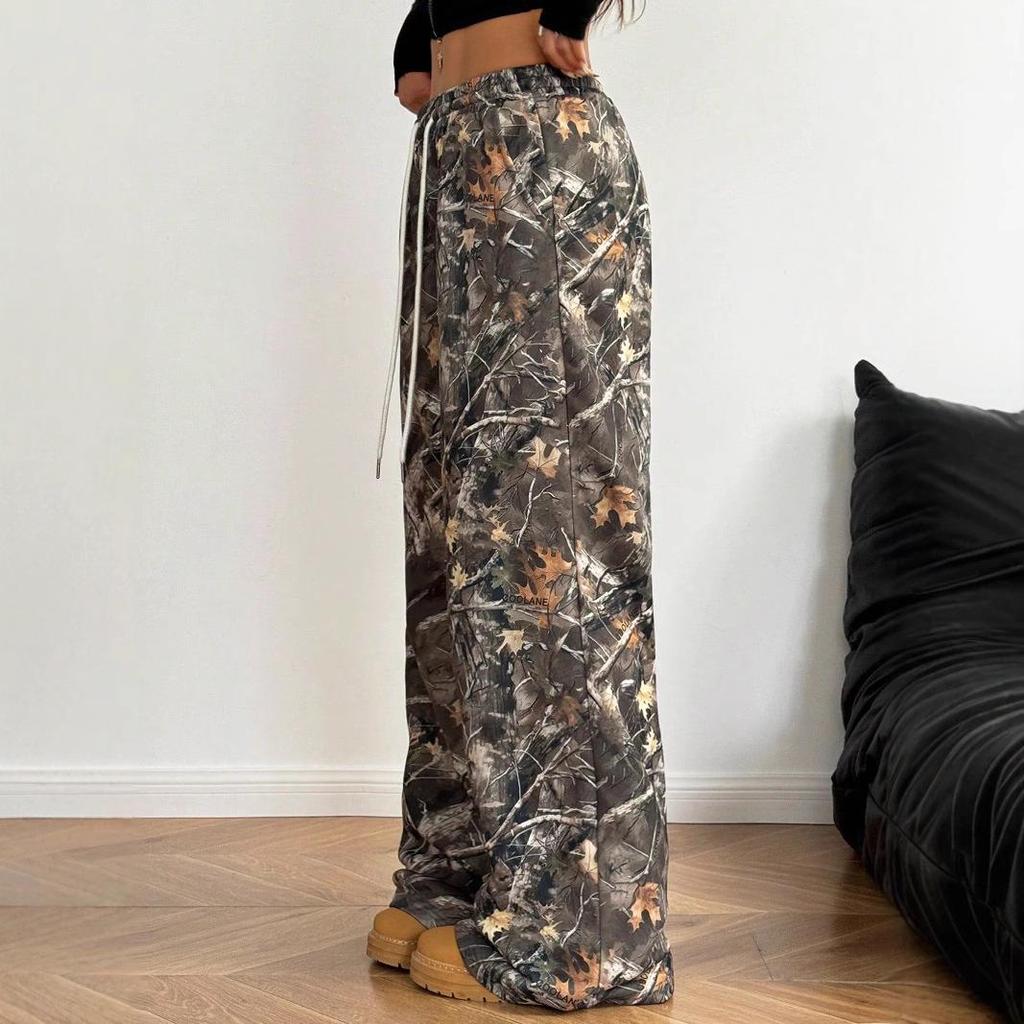 2024 Cross-border Teen Camouflage Elastic Drawstring Wide-Leg Pants
