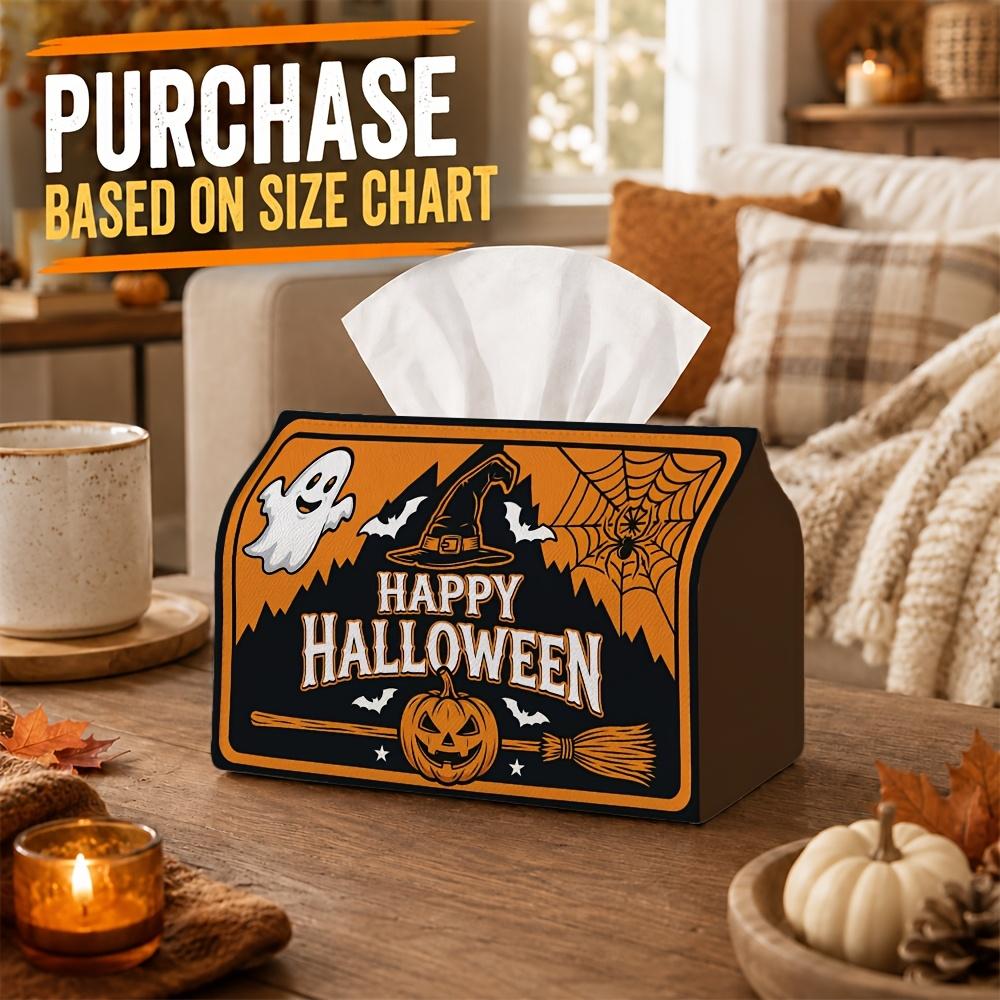 1pc Vintage Spooky Halloween Tissue Box, Ghost Figure Witch Hat Lantern High-Quality, Waterproof, Durable, Lightweight, Foldable Storage, Ideal for Li