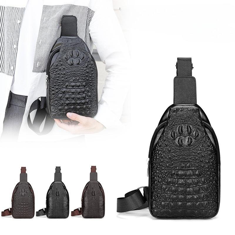 

Мужская нагрудная сумка с крокодиловым узором, деловая сумка через плечо для путешествий, весенний рюкзак 2024, двухслойная кожаная сумка на плечо большой вместимости