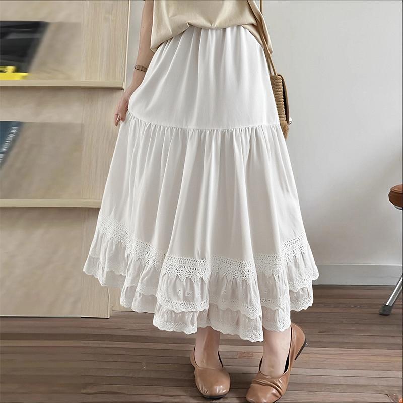 ZANZEA Women Casual Lace Splice Elastic Waist Loose Long Skirts