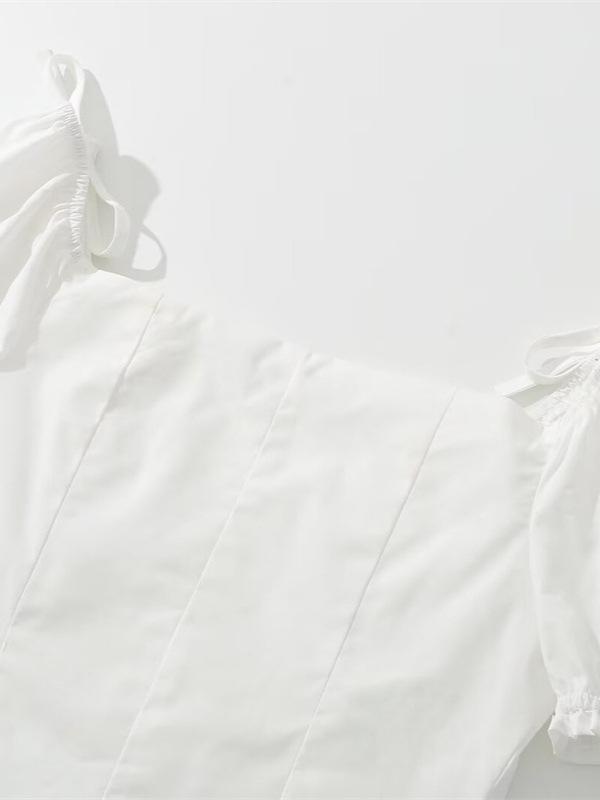 Retro Weißes Puffärmel Schnürung Cropped Top für Damen