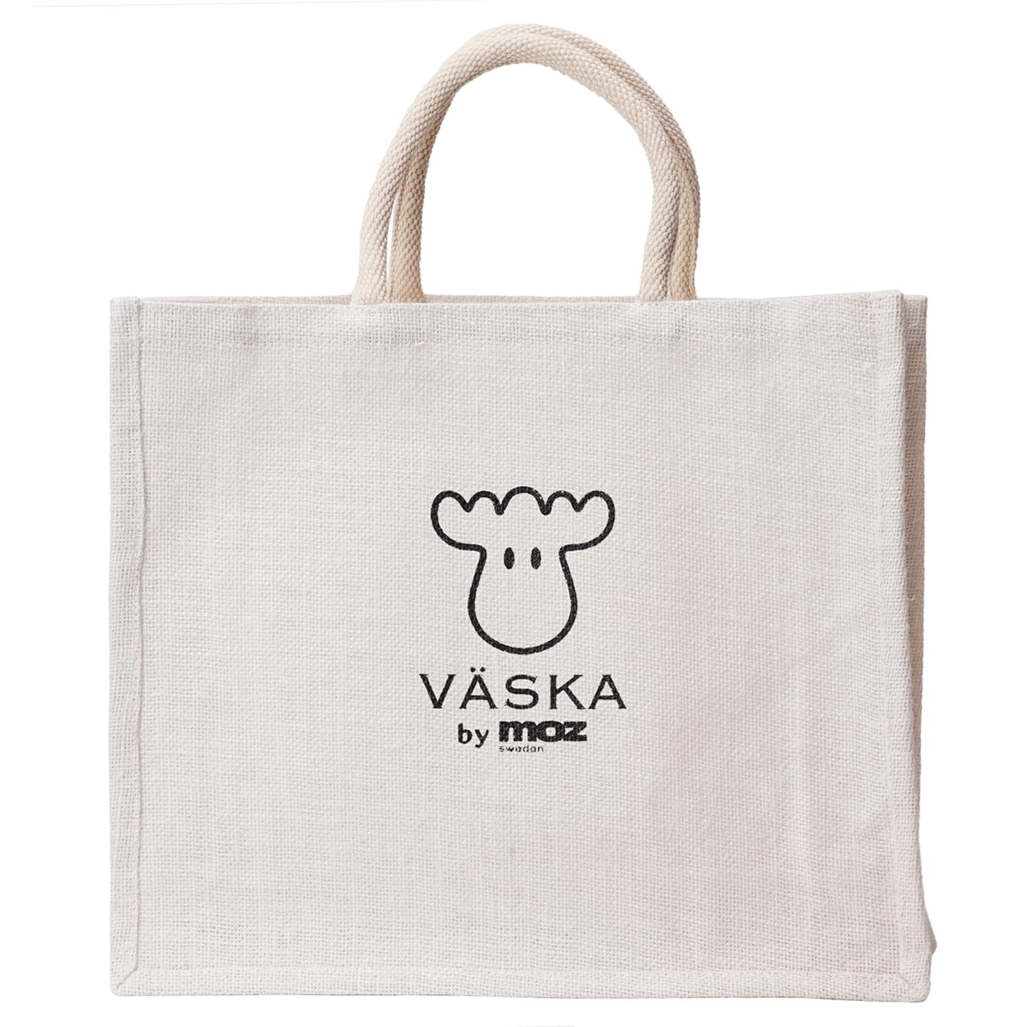 

VASKA by moz Large Tote Bag, Large Capacity, Nordic Swedish Elk Design, Women s Jute Tote, VSJJ-03A, Natural White