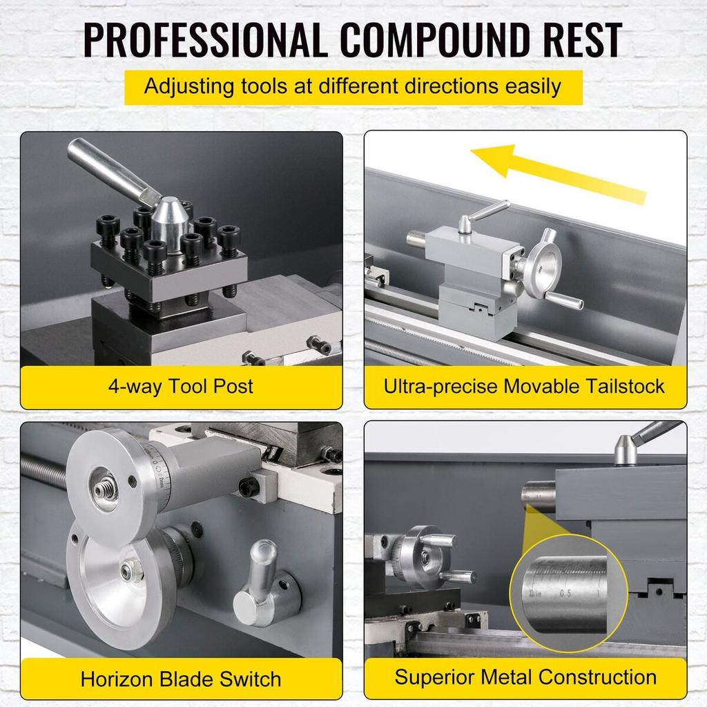 1100W Mini Metal Lathe 220MMx750MM Variable-Speed Metal Lathe RPM Metal Milling Machine Digital Milling Metal Lathe with 3-Jaw Chuck, MT5 Spindle