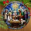 Nativity Scene Wooden Sign, Jesus Born Round Ornament for Front Door Wall Hanging Decor, Ideal Christmas Gift for Christians