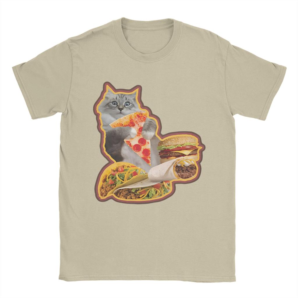 Hamburger Cat T-Shirt Summer  Funny T Shirts Cotton Leisure Tshirt For Men's Short Sleeve Loose Tees
