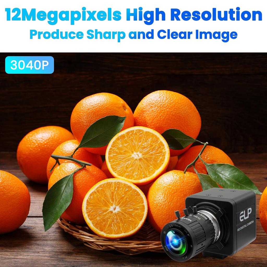 ELPCAM USB-kamera 4K 120fps 1080P Høyhastighets golfsvingkamera 12 megapiksel USB-webkamera med 3X manuell optisk zoomlinse PC-kamera Plug and Play Live