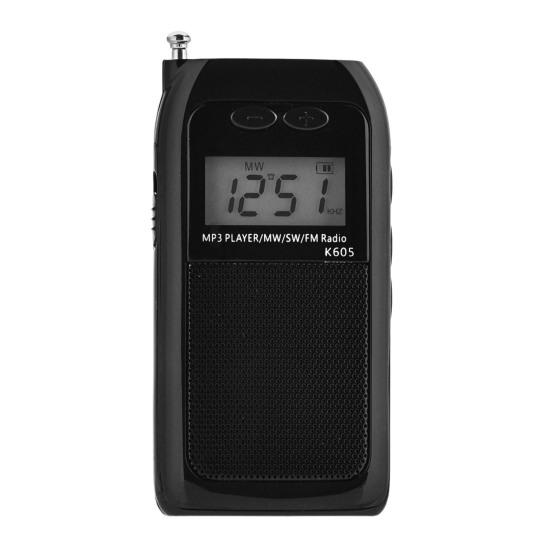 

K-605 Pocket Radio Multifunctional LCD Digital Display Mini Portable FM MW SW MP3 Player for Outdoor чёрный