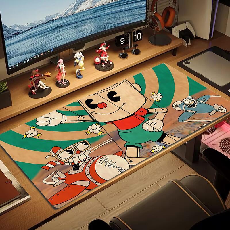 Cuphead & Mugman Druck Kissen Rutschfest Laptop Tablet Großes Mauspads XXL Matte Mini-PC Spielmatte Mit Verriegelter Kante