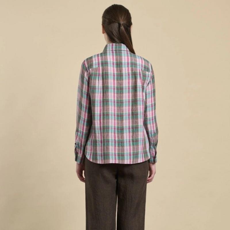 Bcbg One Pocket Linen Check Blouse B6m3b405