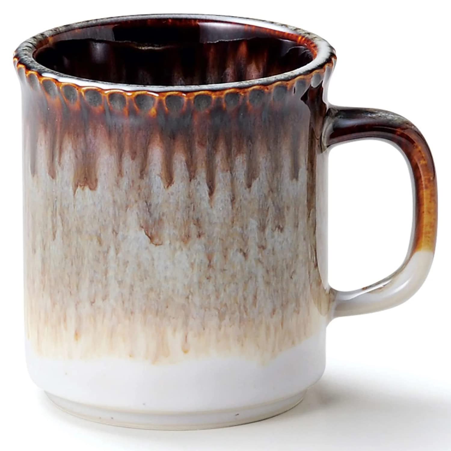 

This 330ml brown Mino ware with a unique shape reminiscent of mountain ridges and a natural features a distinctive texture and a glaze that changes