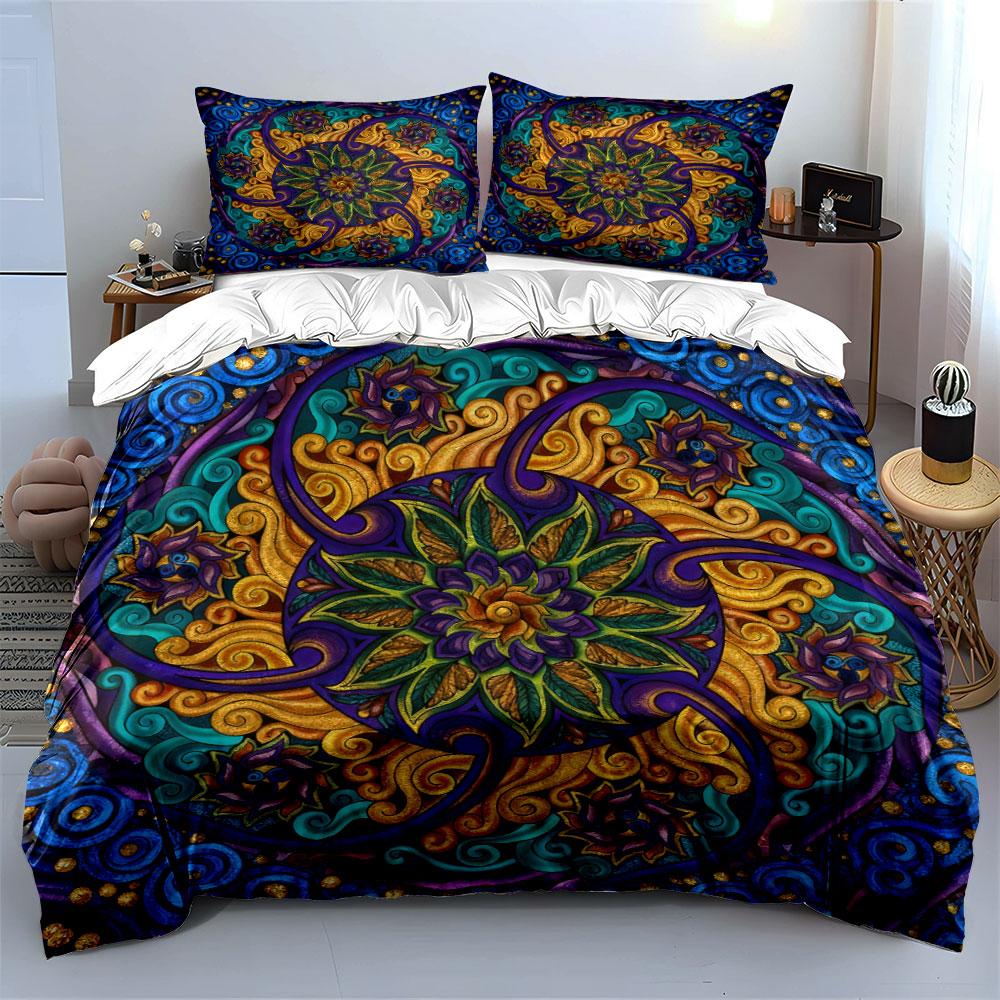 Mandala Design Bedding Set Soft Comfortable Duvet Cover Bedding Set Included 1*Duvet Cover & 2*Pillowcases, Gift