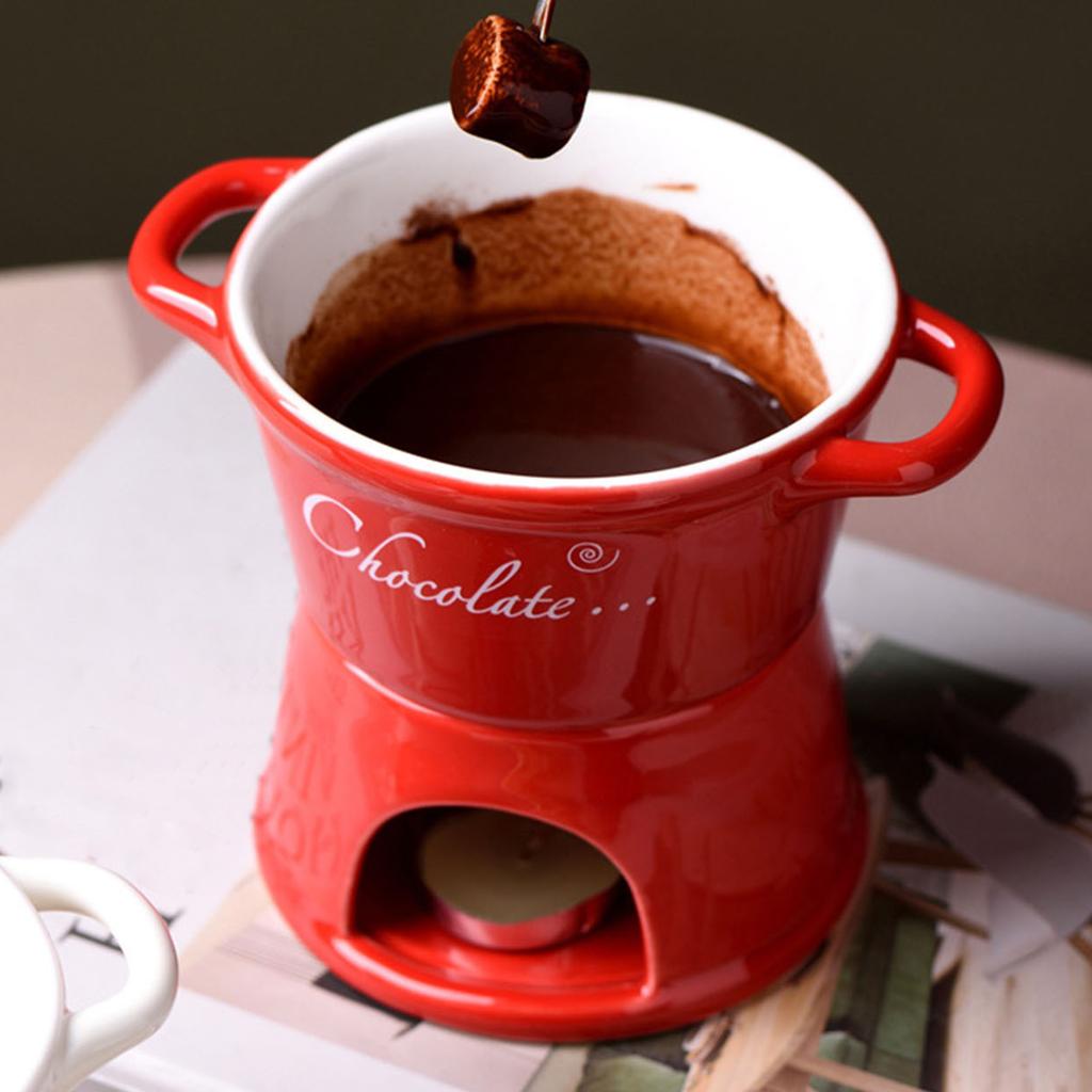 Ceramic Chocolate Melting Cup with Forks Cheese Melting Cup Cheese Warmer Cup for Candy Snack Caramel Party