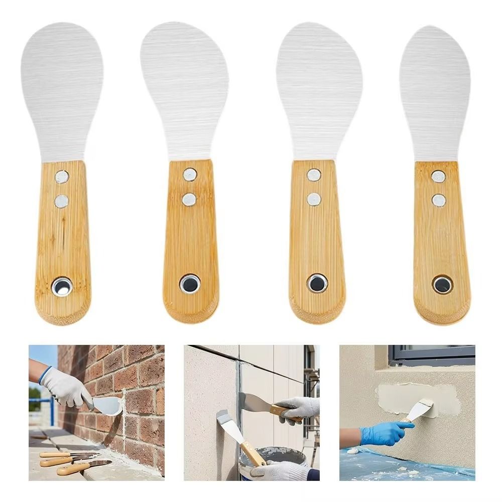 4Pcs High Hardness Stainless Steel Glue Scraper Wood Handle Sealant Remover Shovel  Tile Grouting