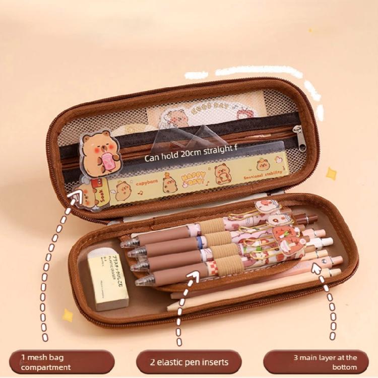 Lovely Capybara Pen Bag 3D Panda Pencil Case Large Capacity Pencil Box For Erasers Rulers Markers Storage