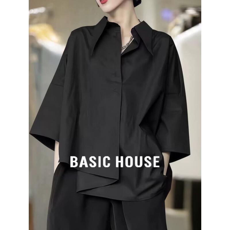 Basic House Women s Polo Collar Seven-Sleeve Shirt M