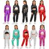 Conjunto de 3 Piezas para Niñas Hip Hop Jazz Dance Sudadera Corta Metálica con Capucha Chaleco sin Mangas con Abertura en la Espalda Pantalones
