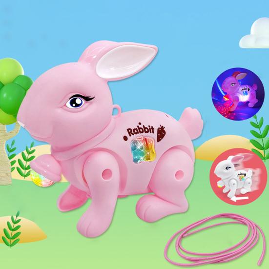 2023 Rabbit Toy Music Lovely Luminescent with Traction Rope Attract Attention Entertainment Learning Crawling Cartoon Electronic Walking Rabbit Toy