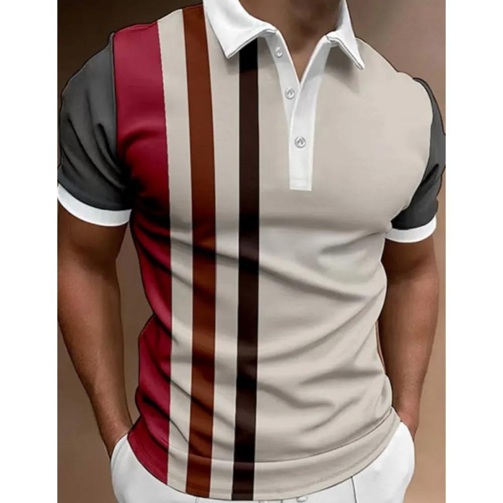 Men's Button Polo Shirt, Collar Short Sleeved Shirt, Button Striped Collar Casual Sportswear, Trendy T-shirt