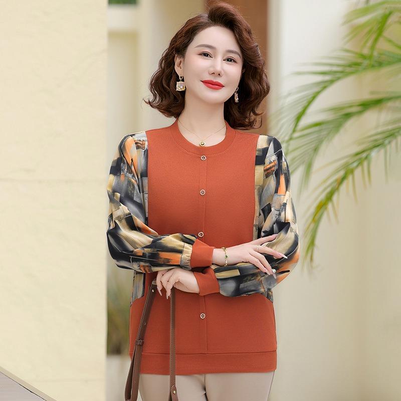 

Женские базовые рубашки для среднего и пожилого возраста Весенние модные рубашки Новые топ из марлевки с рукавами для среднего возраста XL оранжевый