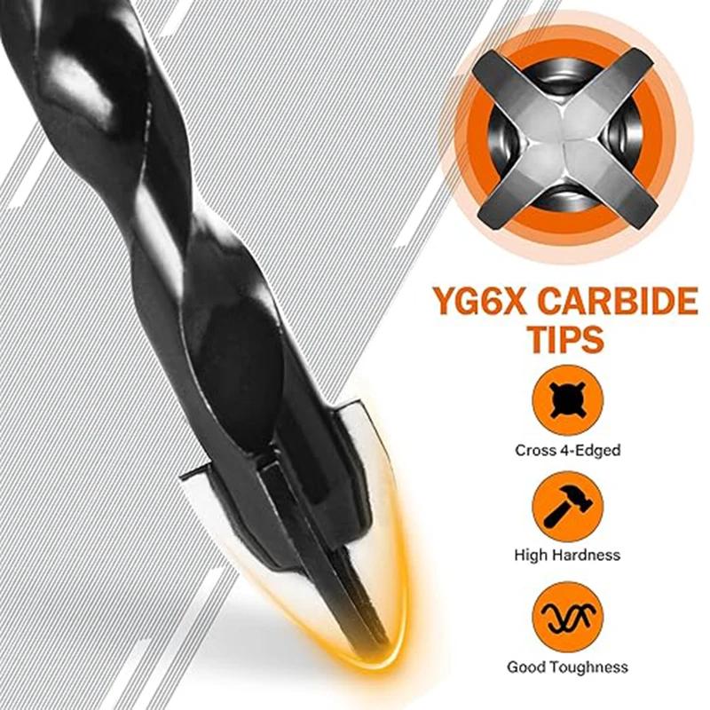 High-Four-edged 14/7Pcs 3-12mm Masonry Drill Bits Concrete Drill Bit Set Tungsten Carbide Tip Work with Concrete Stone Carbide