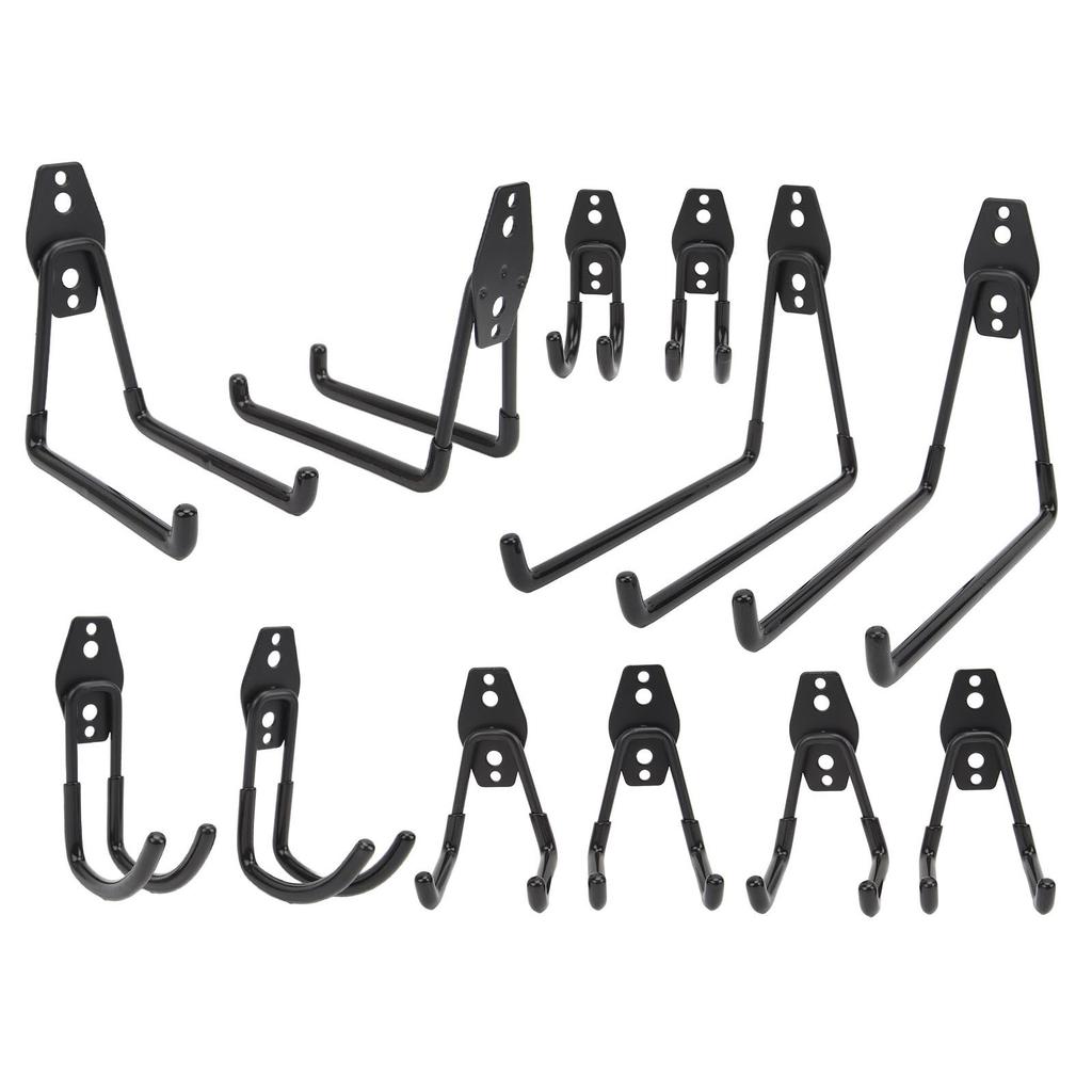 Heavy Duty Garage Hooks Metal Anti Slip Garage Hanger Utility Hooks for Power Tools Ladders Bulk Items Black 12PCS