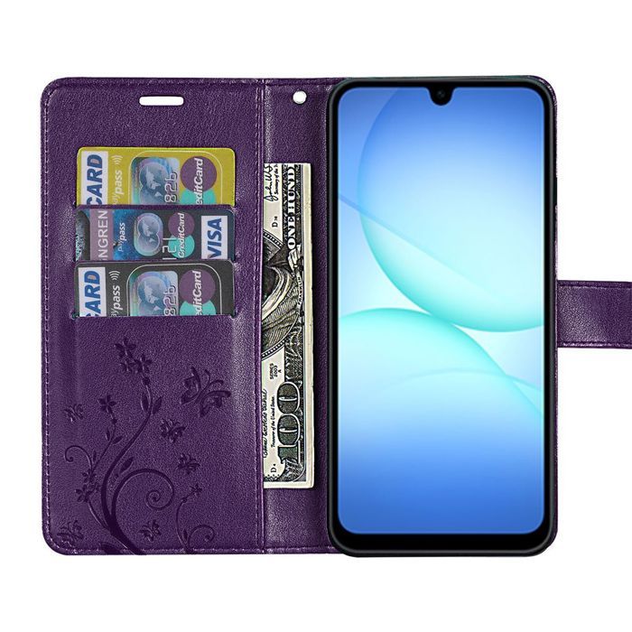 Coque de Protection - BOOLING - Samsung Galaxy A17 5G/4G - Cuir PU Papillon Violet Nuit - 2 Vitres