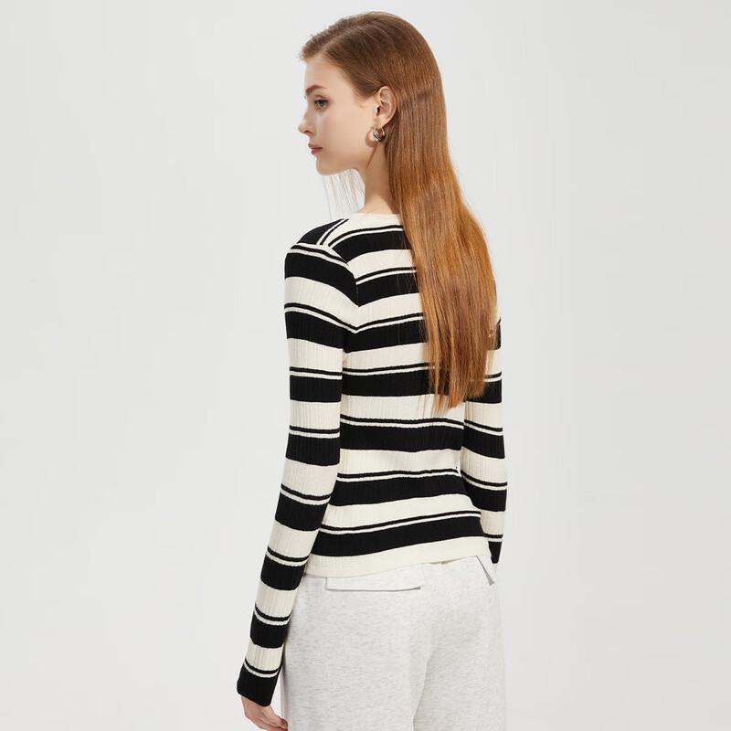 

Women s Zebra Stripe V-Neck Knit Cardigan F